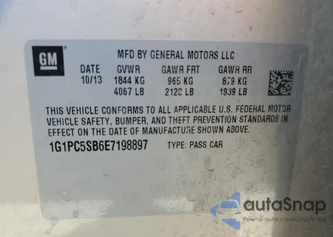 2014 Chevrolet Cruze Lt from USA, damaged, VIN 1G1PC5SB6E7198897
